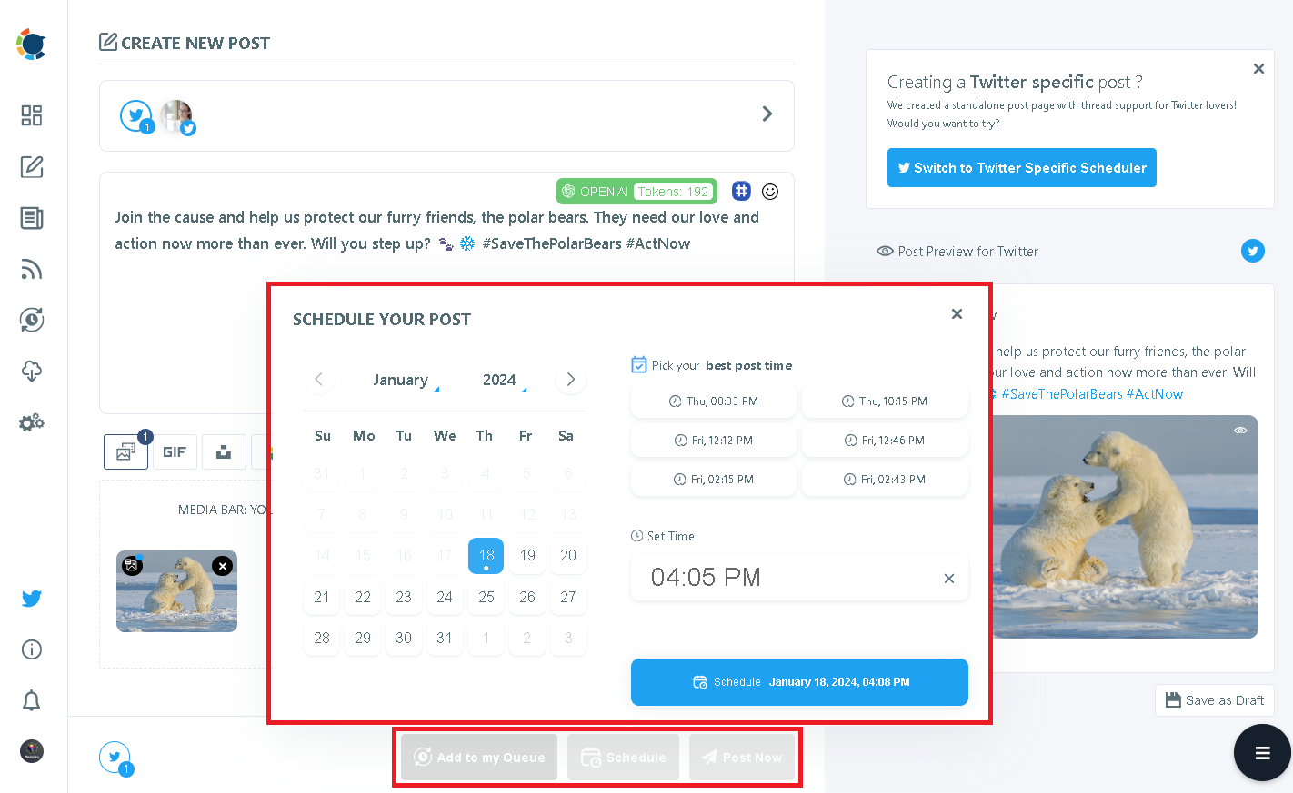 You can schedule your tweets with alt text via Circleboom.