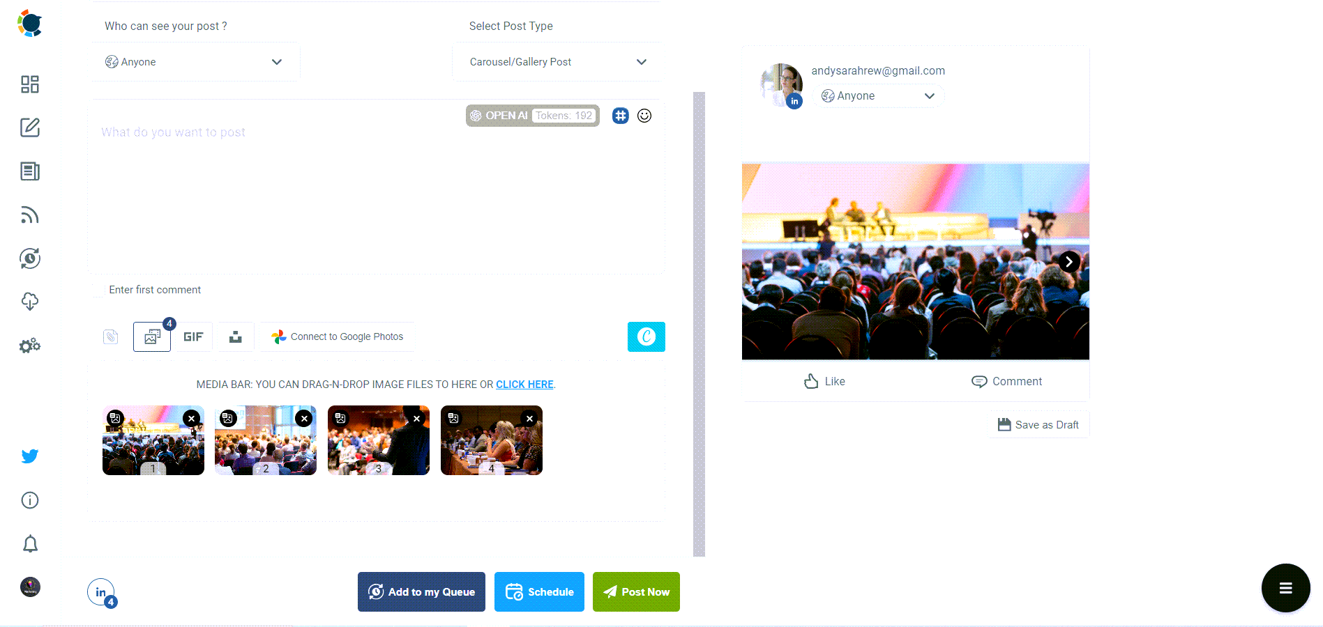 Upload multiple images and create a LinkedIn carousel