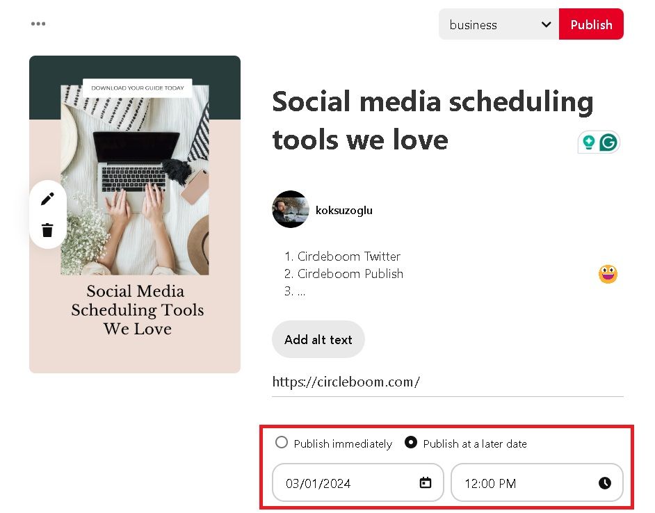 Use Pinterest’s native scheduler to automate Pinterest pins.