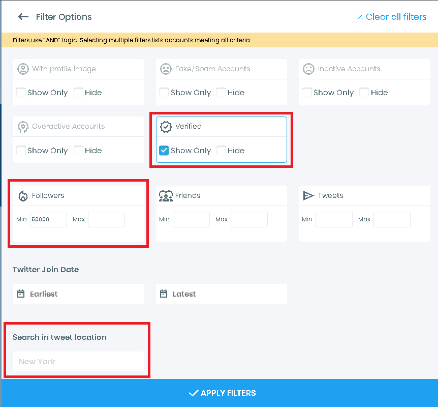 Apply Circleboom's filters to search influencers by location.