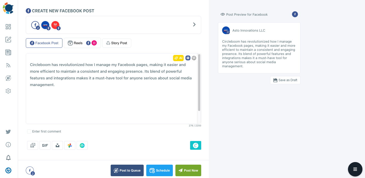 Circleboom Publish helps you schedule and publish Facebook content seamlessly.