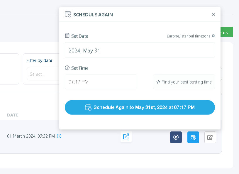 You can re-schedule an already shared post.