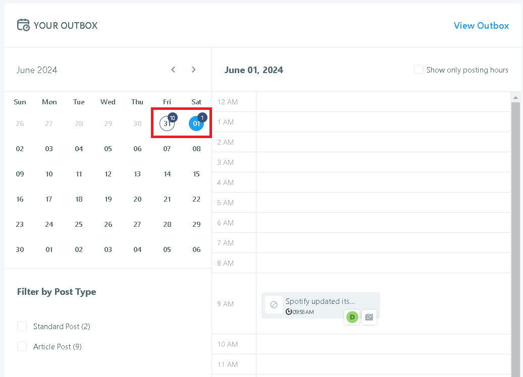 Check your 10+ scheduled social media posts on your dashboard.