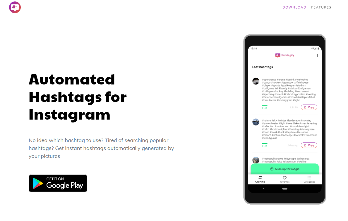 This tool uses AI to analyze trending hashtags and suggest the best ones for your posts to increase visibility and reach on Instagram.