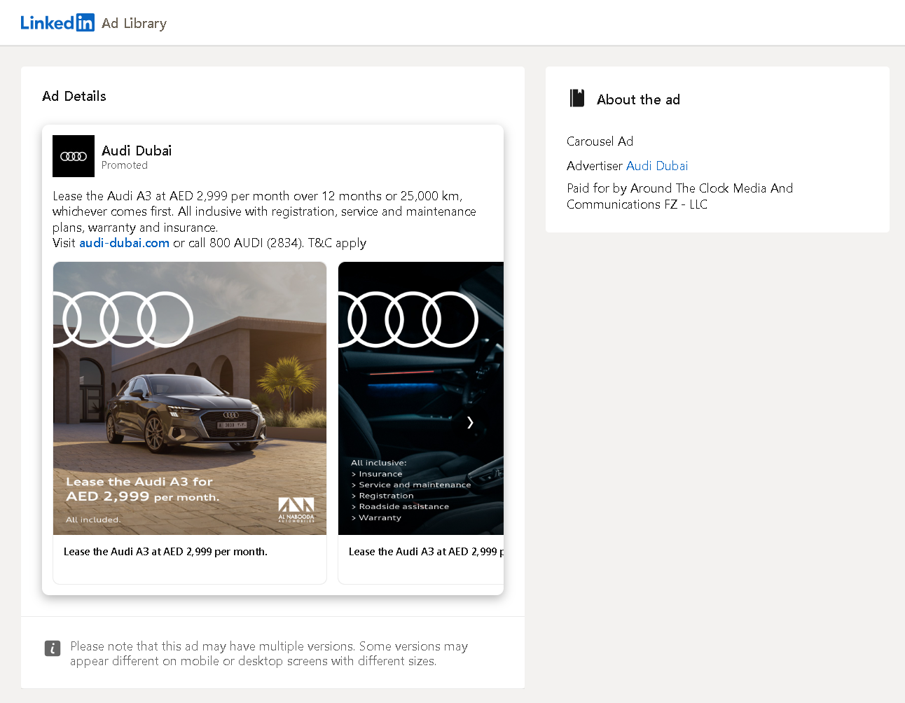 LinkedIn Carousel Ad Examples: Audi Dubai
