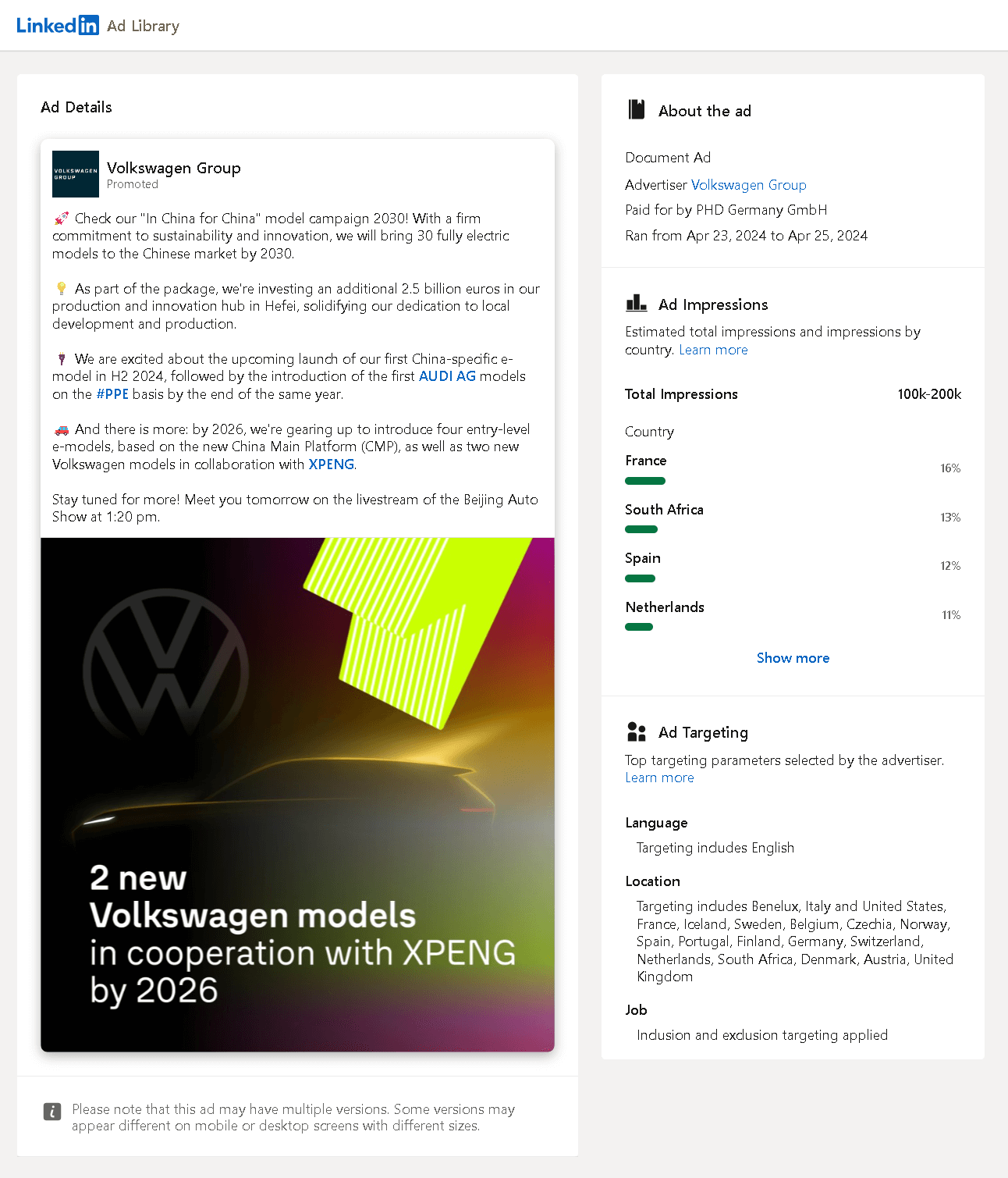 LinkedIn Document Ad Examples: Volkswagen