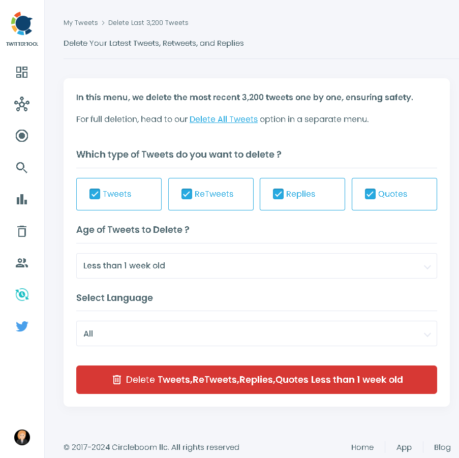 Delete tweets, retweets, replies, quotes