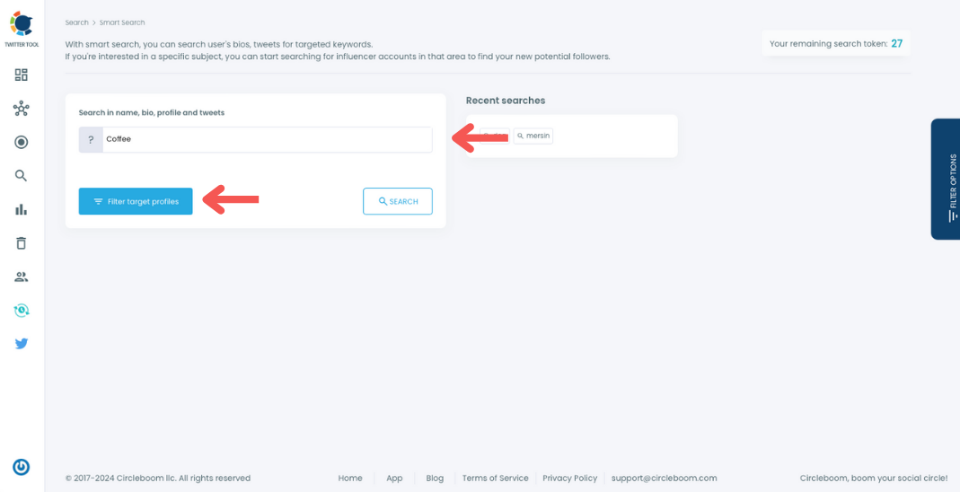 Pick the keywords and engagement levels for influencer search.