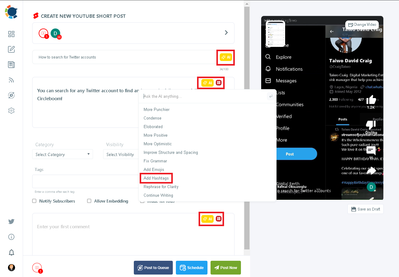You can use Circleboom to answer your question "How many hashtags should I use on YouTube Shorts?"