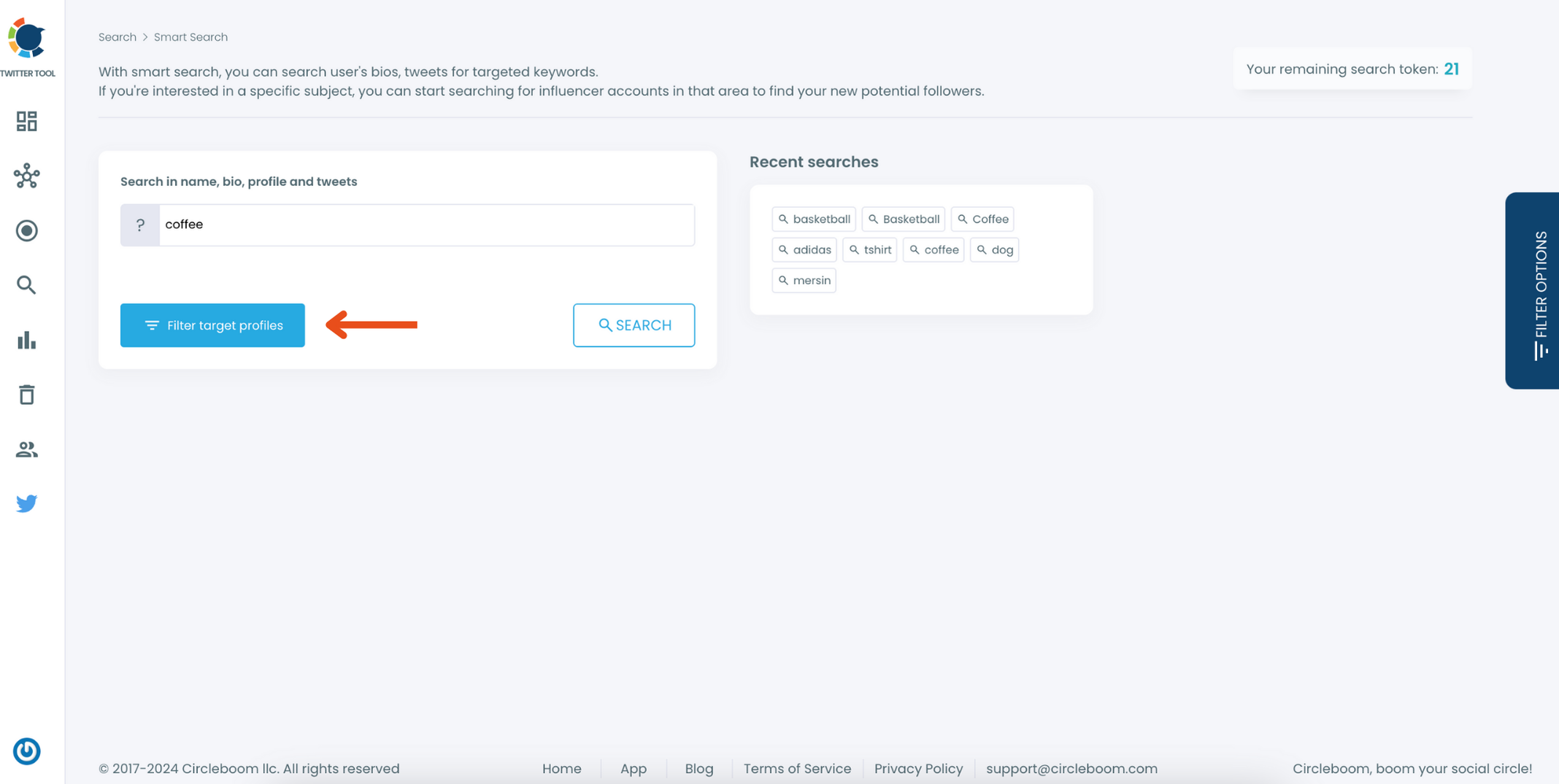 Pick the keywords and engagement levels for influencer search.