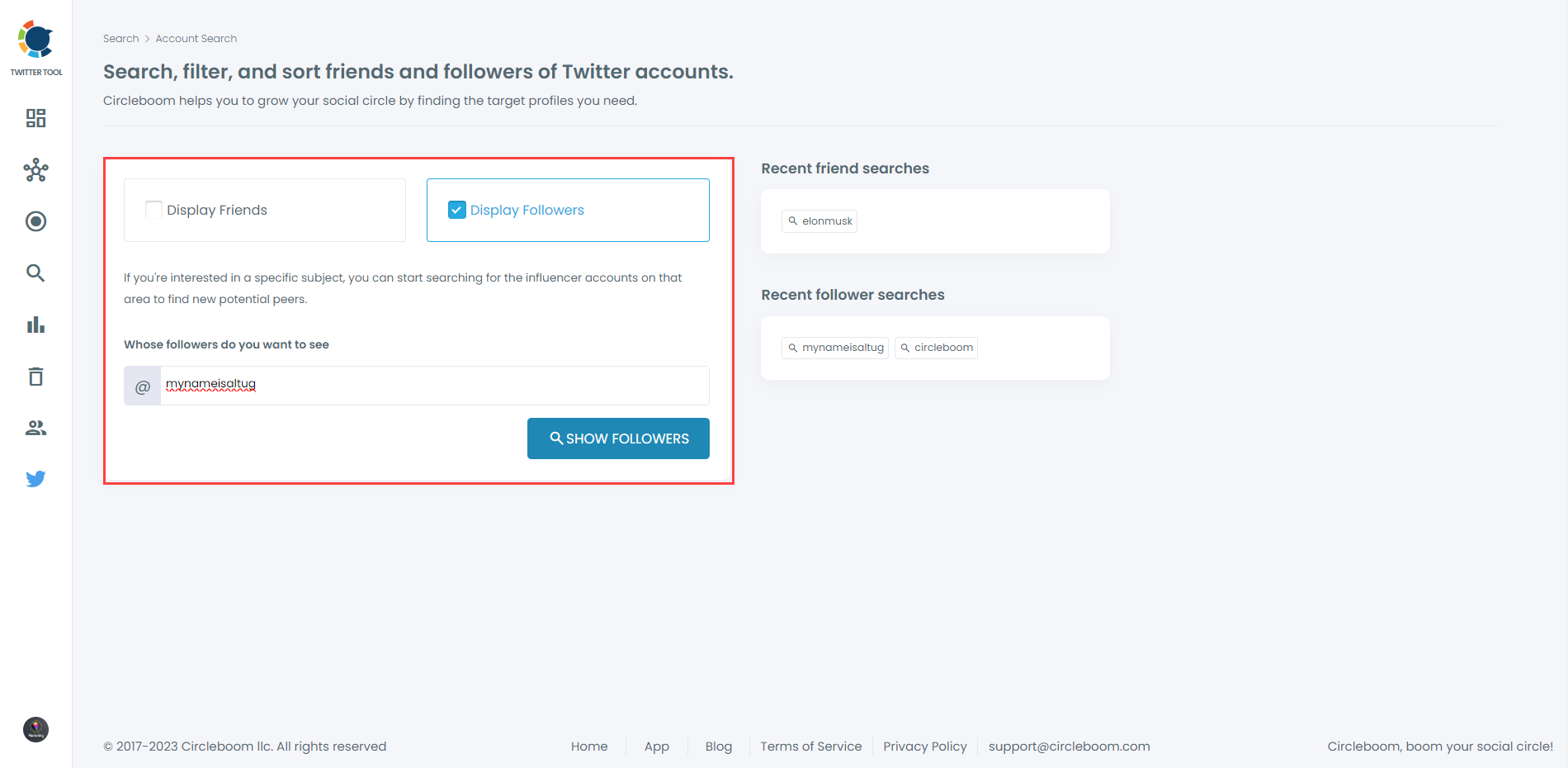 Analyze an account's Twitter followers with Circleboom