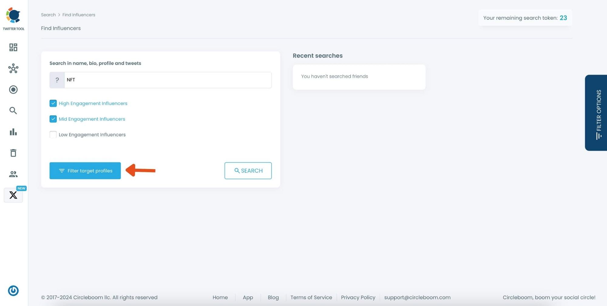 Pick the keywords and engagement levels for influencer search.