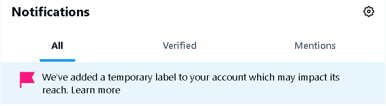 A Twitter temporary label tells you that you're shadowbanned on Twitter