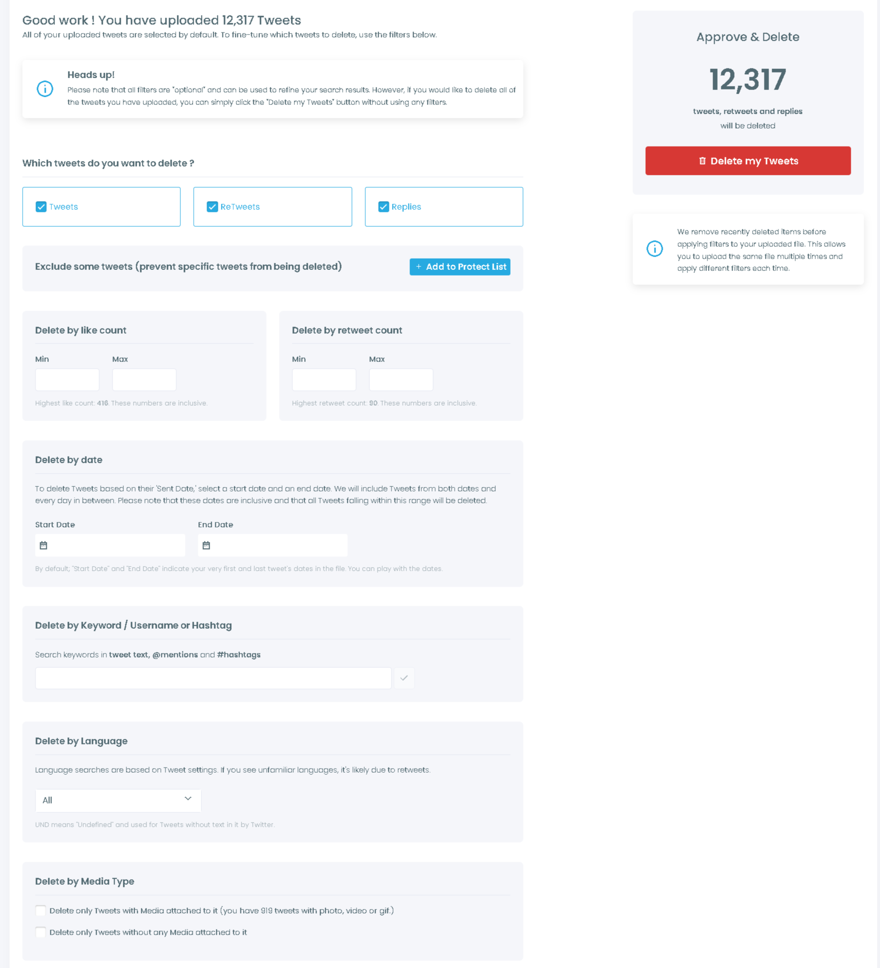 Use Circleboom's filters to delete tweets about your ex.