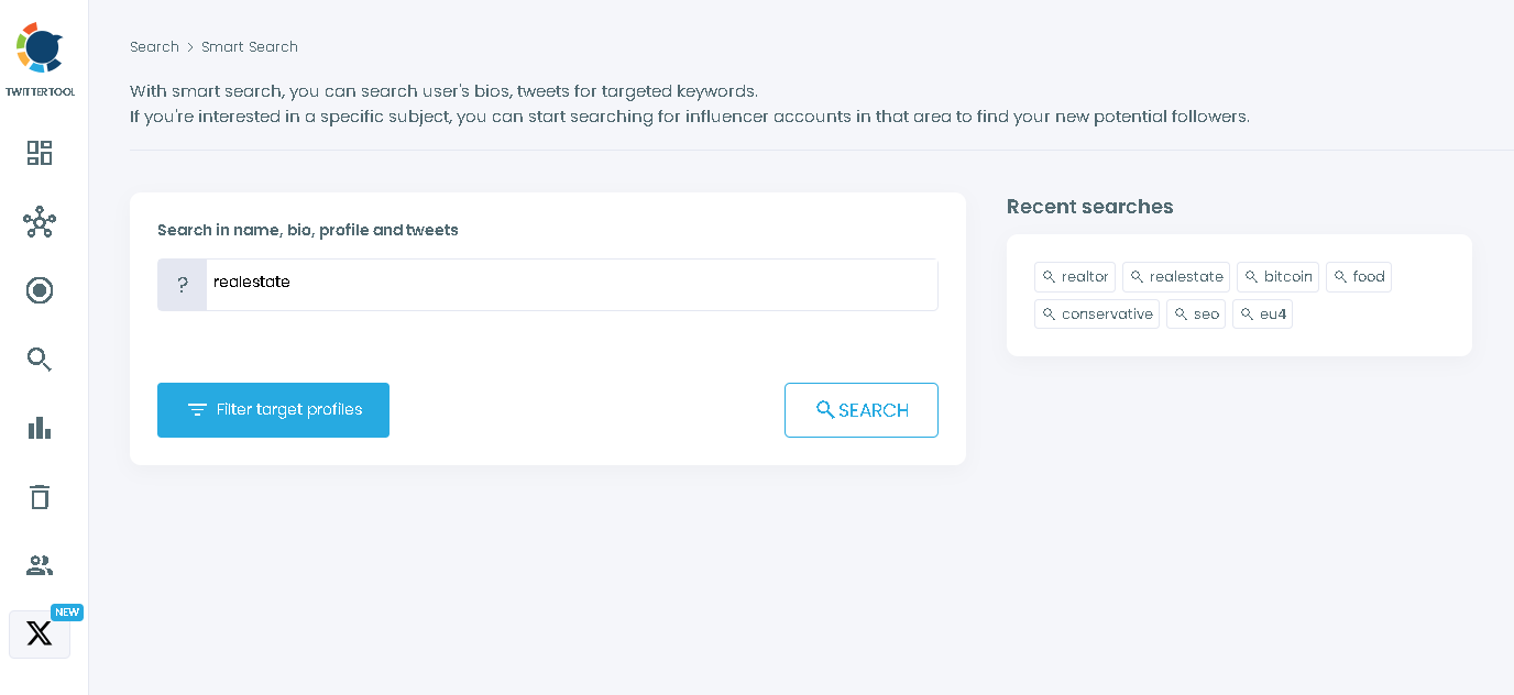 Type in your keywords to search for real estate Twitter accounts