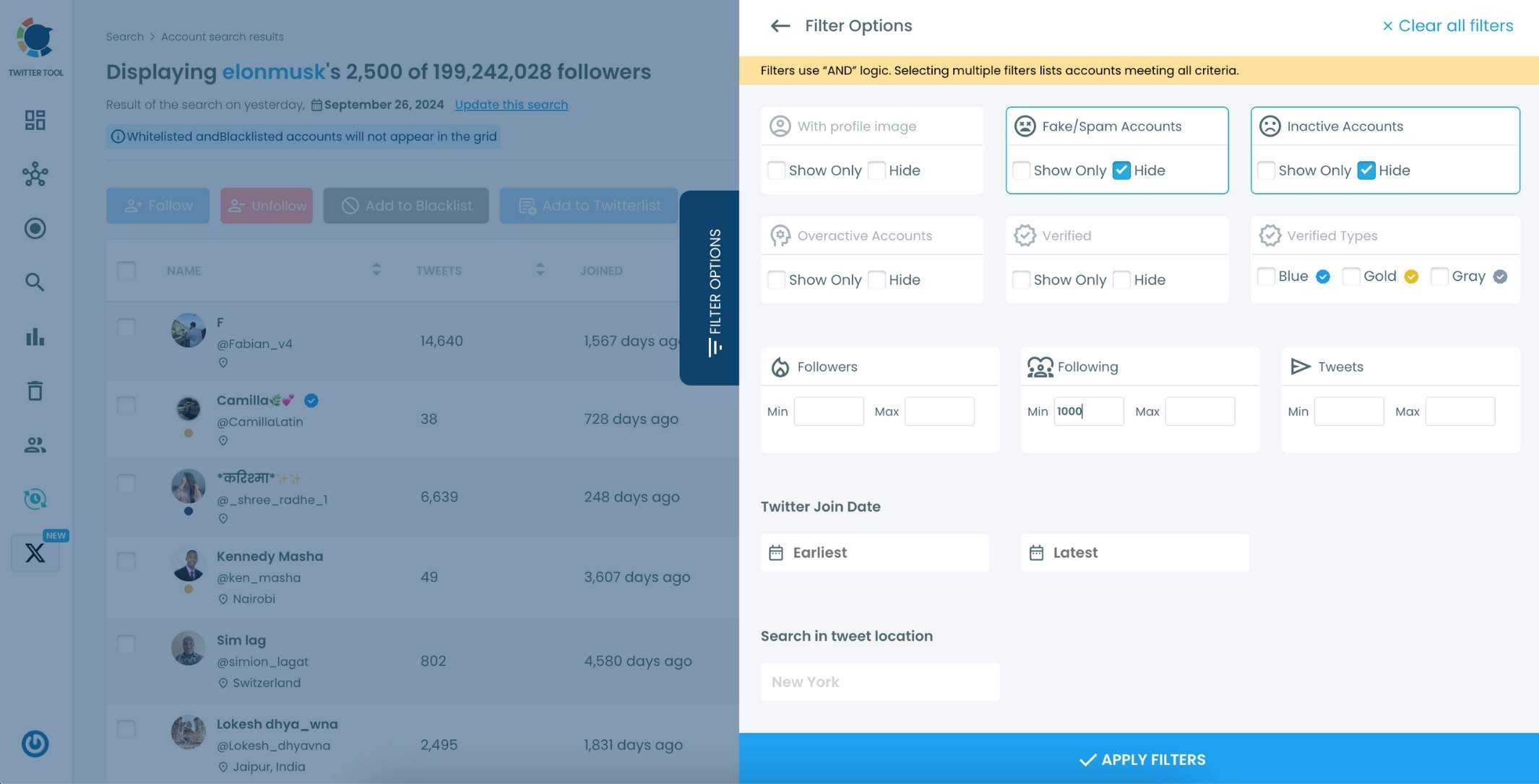 Filter the followers of a Twitter account with Circleboom