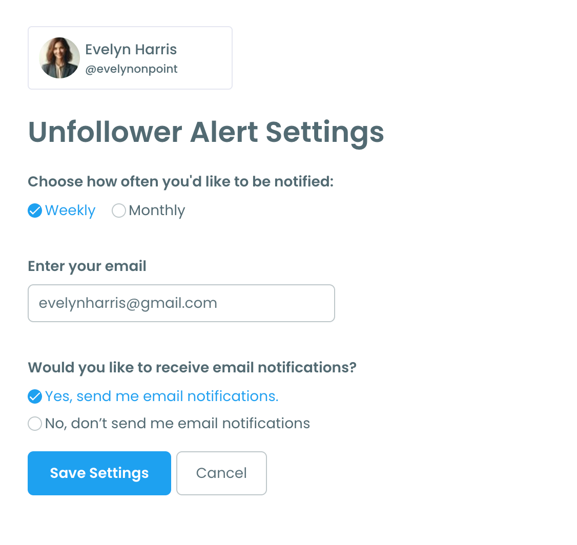 Unfollower Alert Setting