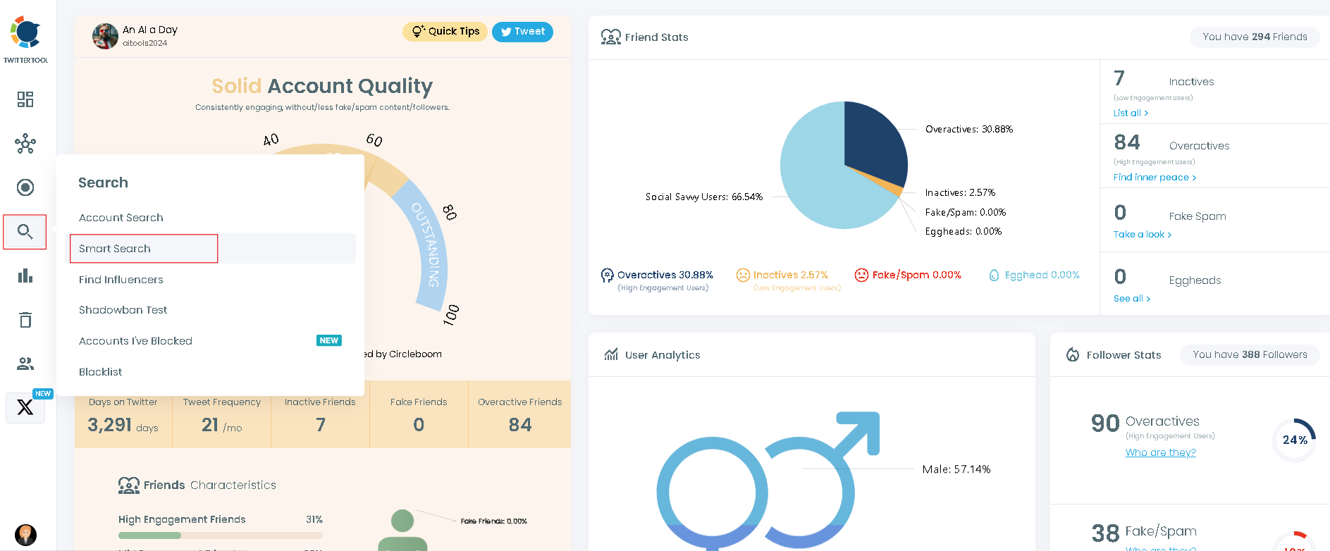 Search for new accounts using Circleboom's smart search