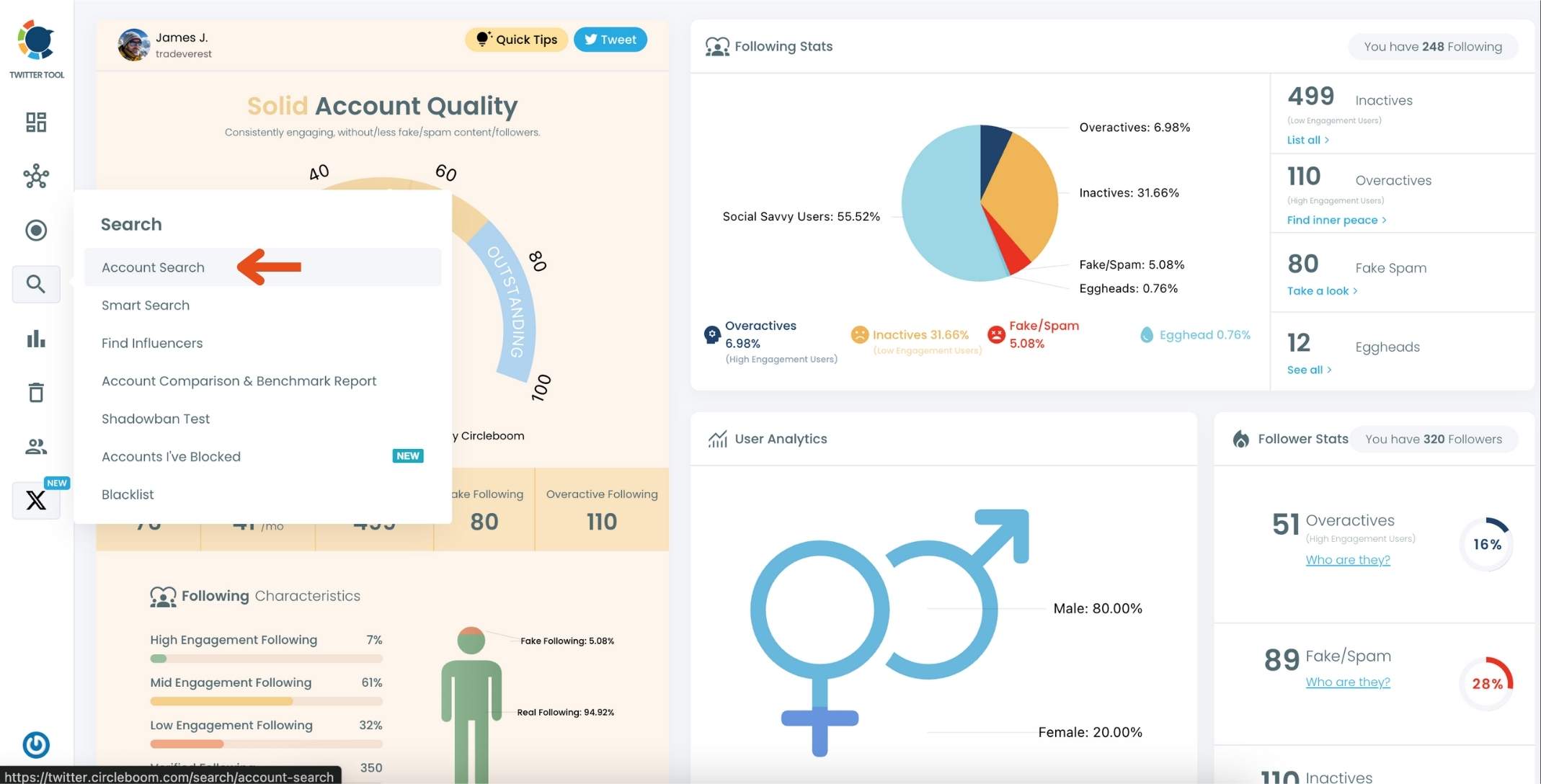 Circleboom's account search helps you see all of someone’s followers on Twitter.