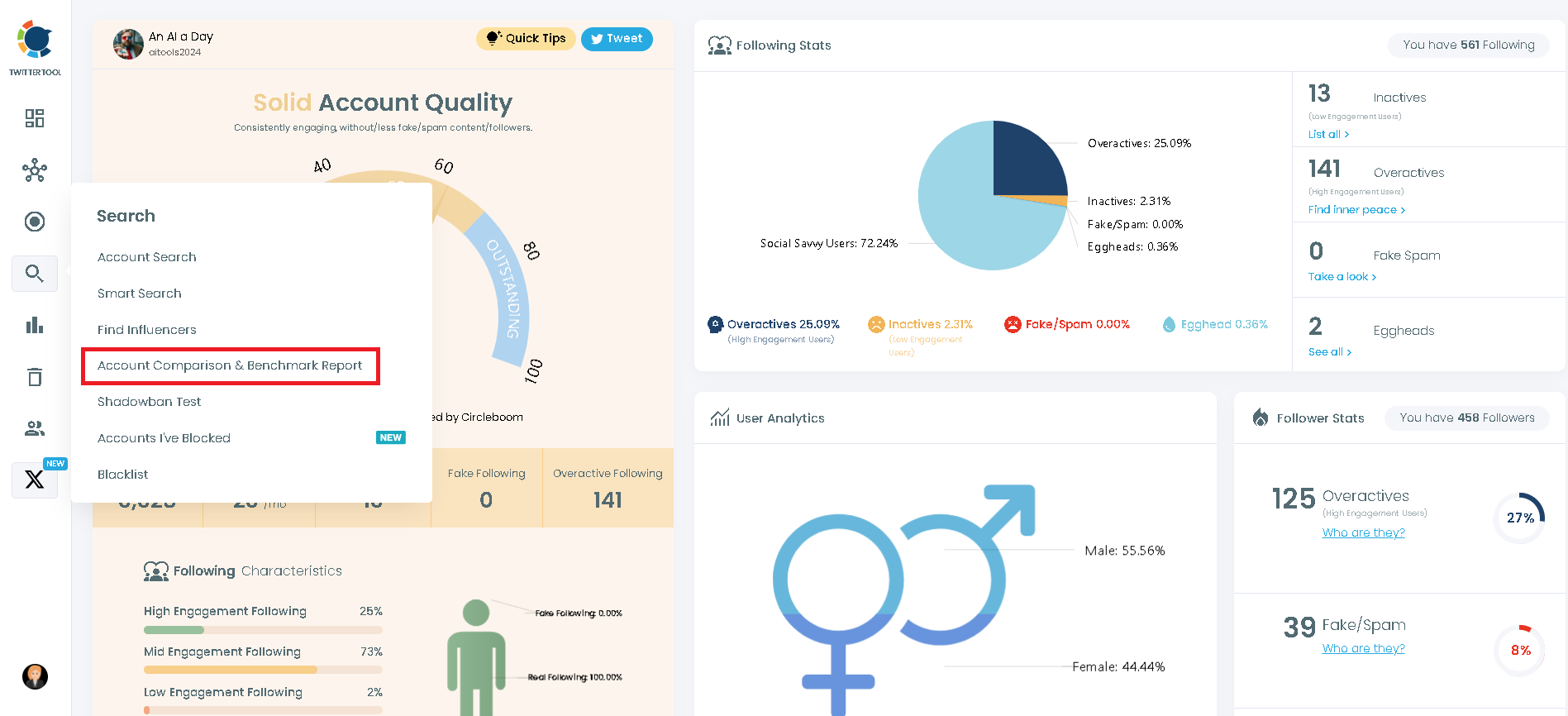 You can compare Twitter followers between two accounts with Circleboom