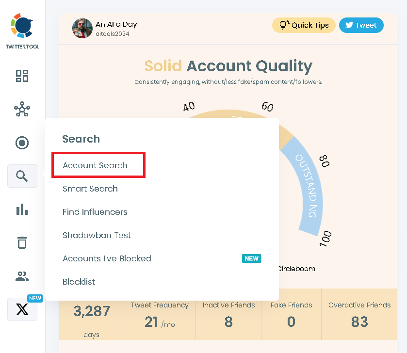 Start by account search to export someone else's Twitter followers