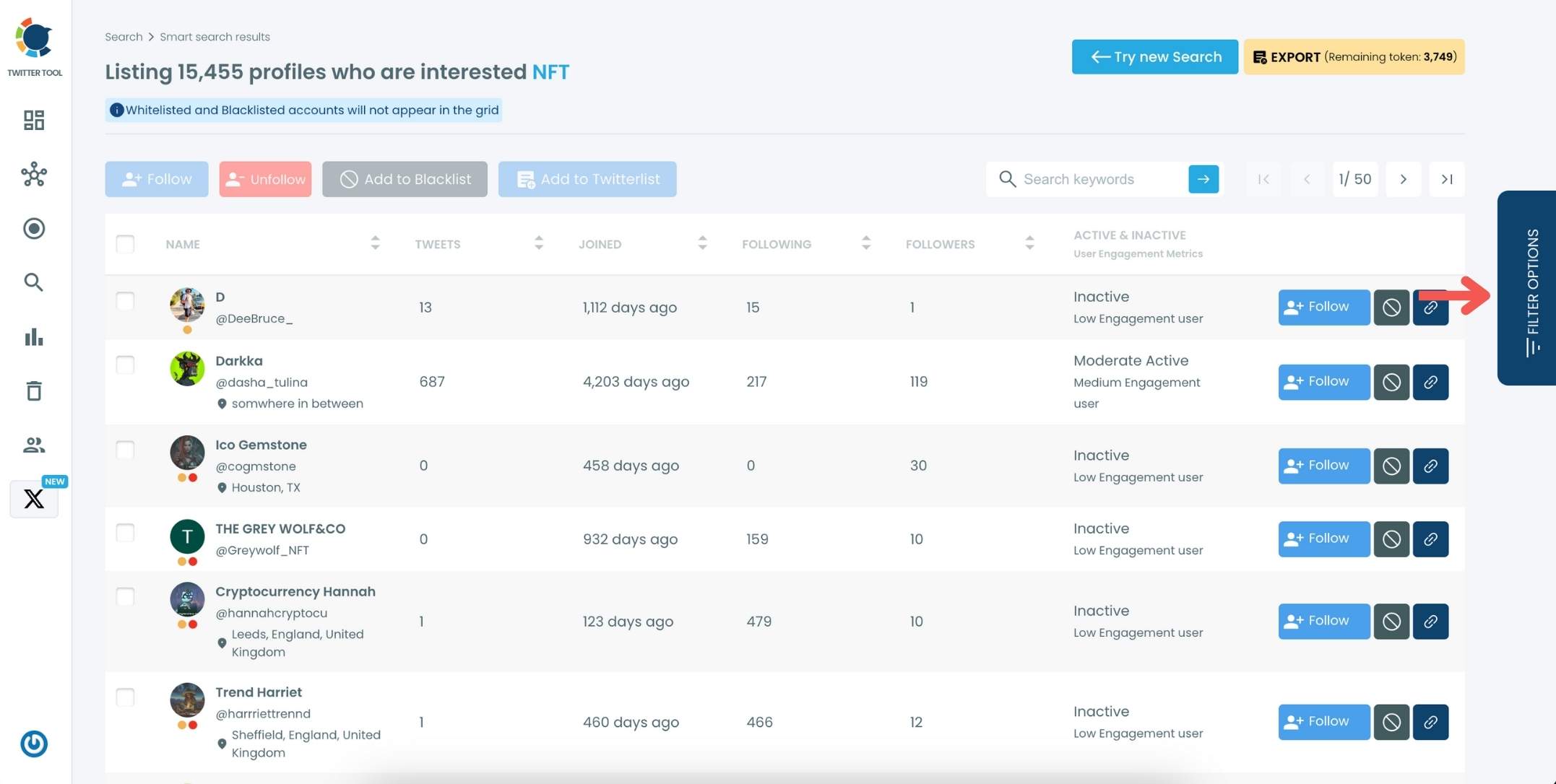 Filter options offered by Circleboom