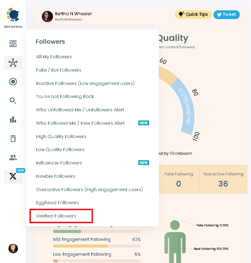 Find out blue checks following you on Twitter with Circleboom