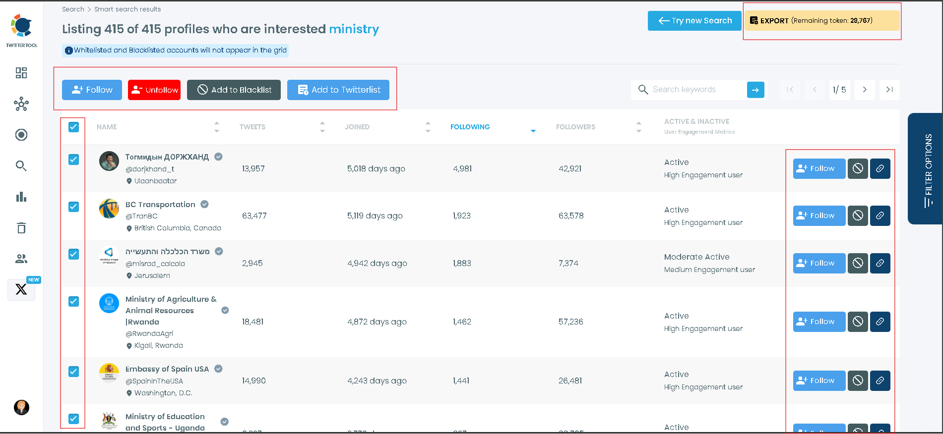 Export grey checkmarked Twitter accounts