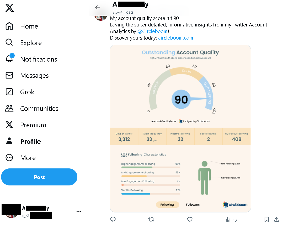 My account quality score increased while using best Twitter follow unfollow tool