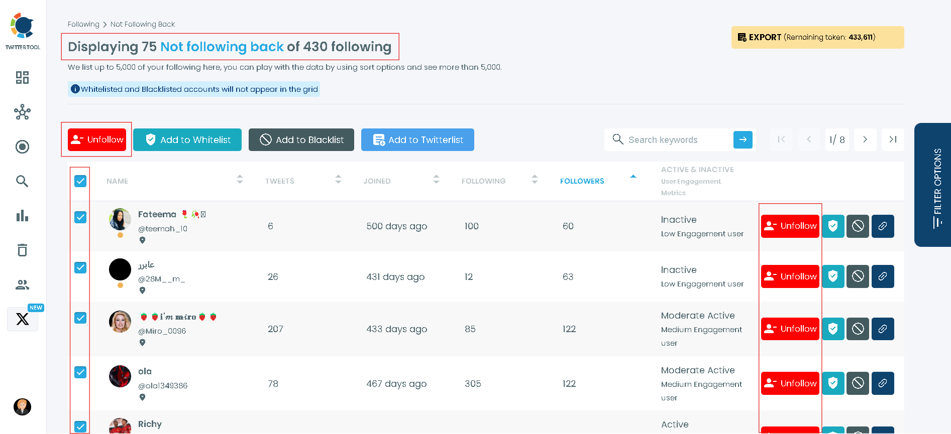 Unfollow unfollowers on Twitter with Circleboom.