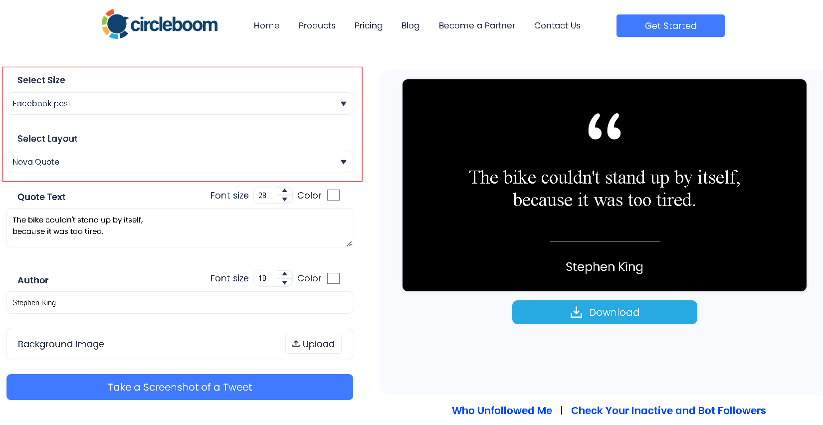 Head to the Circleboom's Facebook quote maker and select design elements