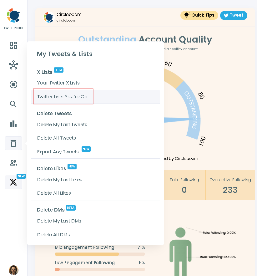 You can see Twitter lists you're on with Circleboom