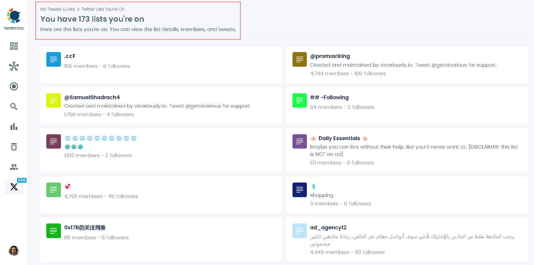 Circleboom shows you how many Twitter lists you are on