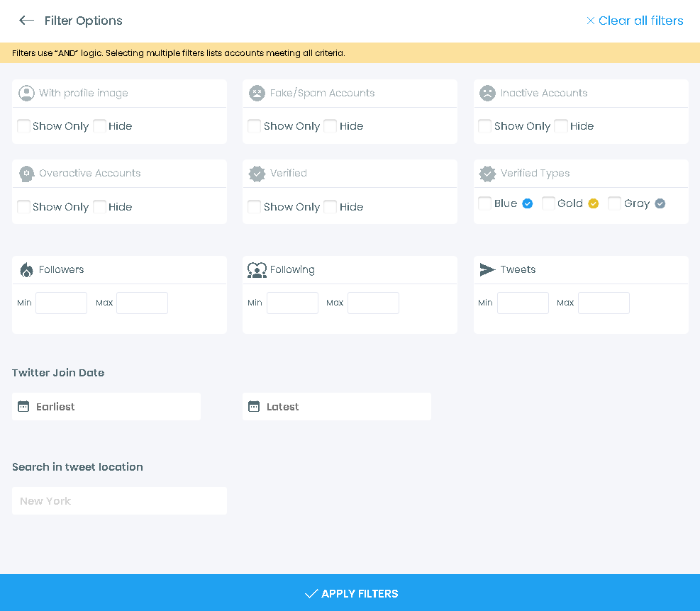 Filter the Twitter followers you want to analyze