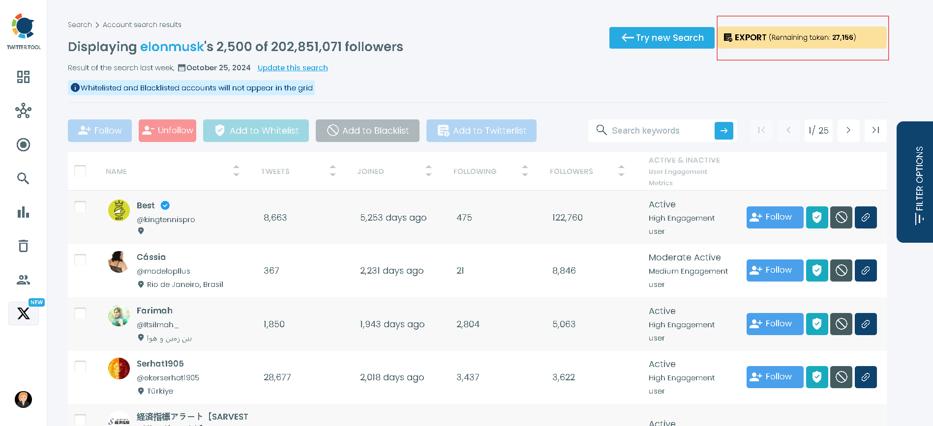 Exporting is needed before you analyze Twitter followers