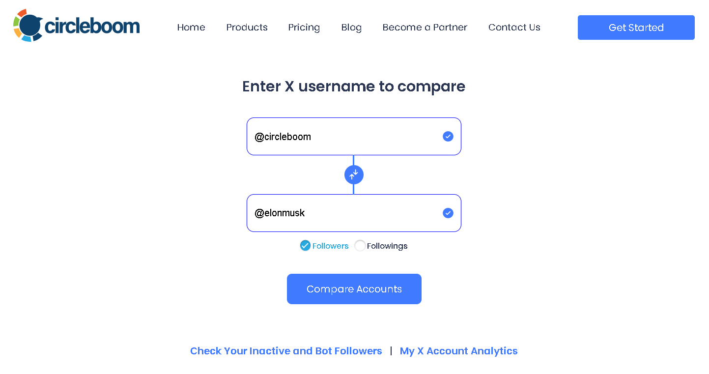 Twitter Followers Comparison tool of Circleboom