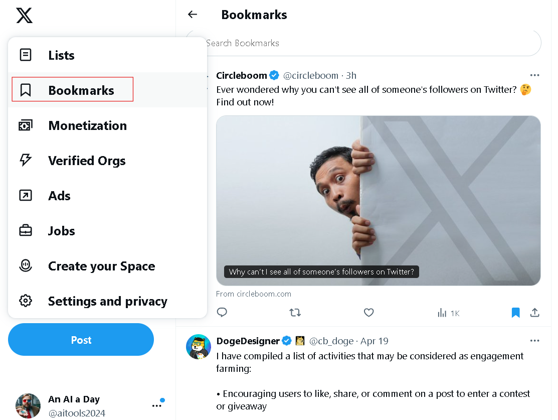 How to view bookmarked tweets