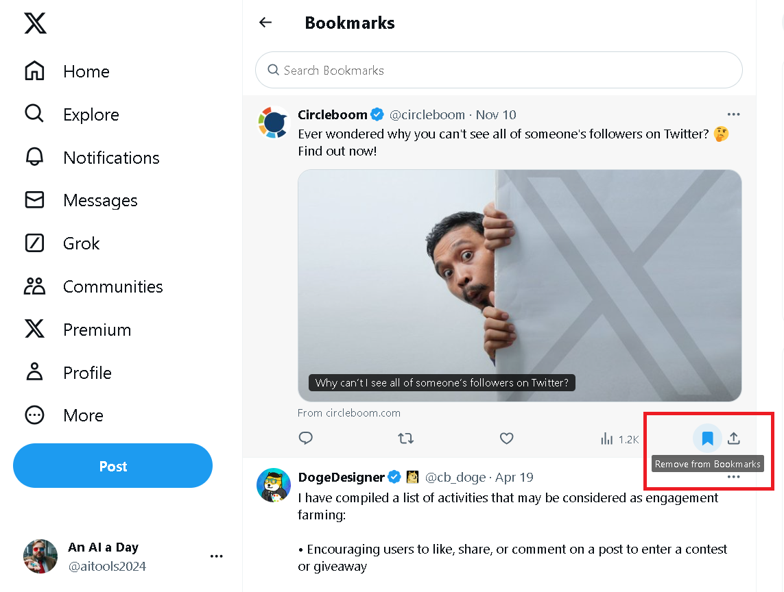 How to delete Twitter bookmarks