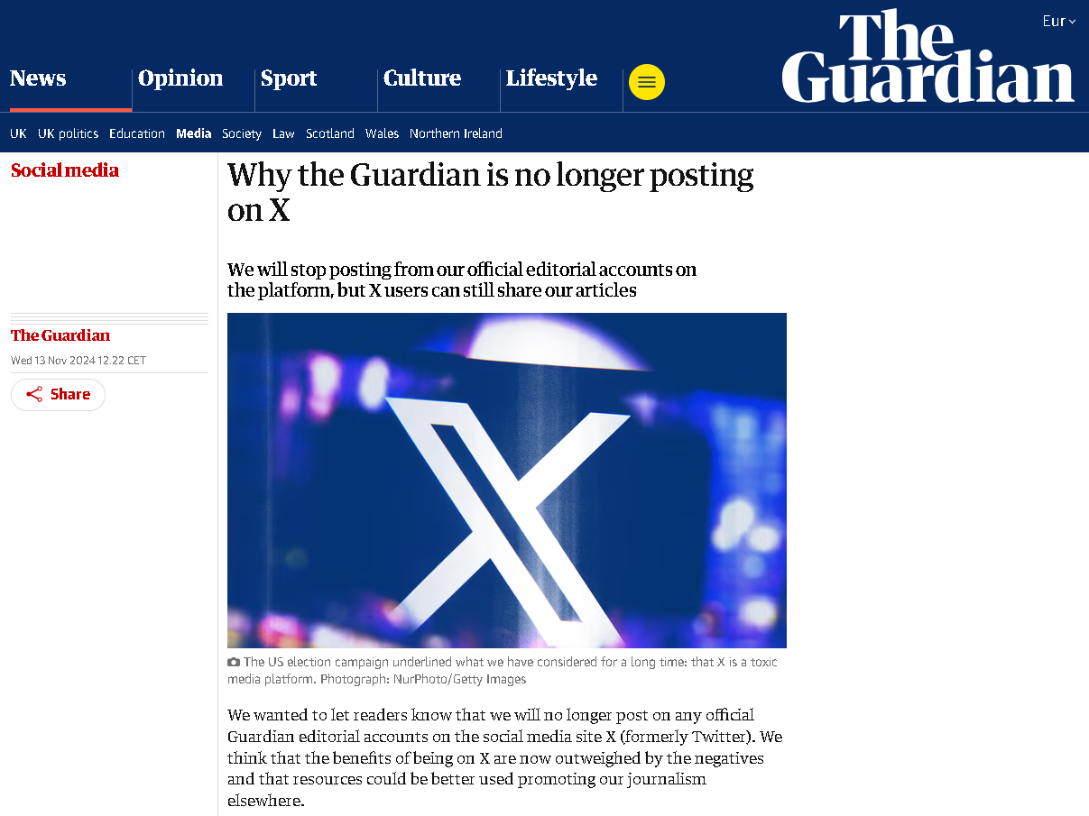 The Guardian's news on leaving Twitter