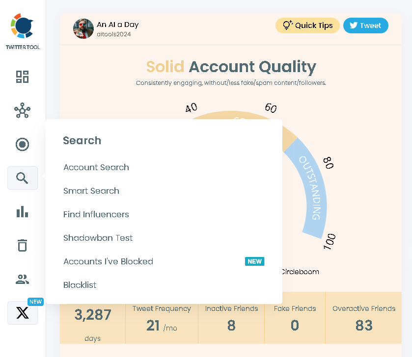 Use Circleboom's search features to indentify Twitter accounts to export