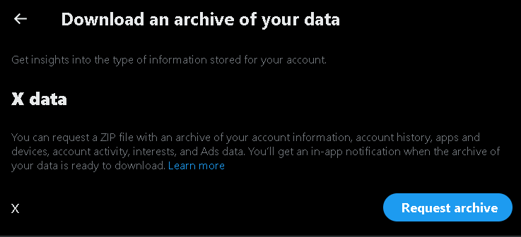 Download your tweets by requesting your Twitter archive