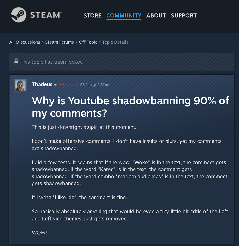 YouTube may shadowban comments