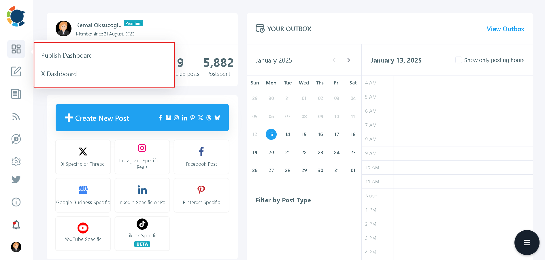 X Publish dashboard of Circleboom