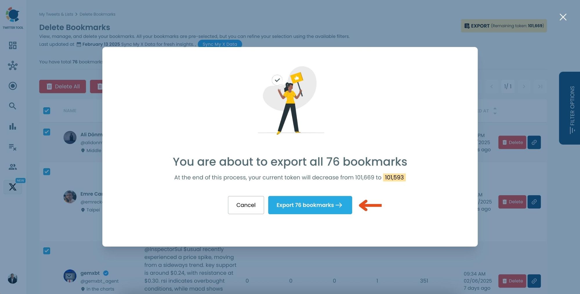 Click “Export X bookmarks”