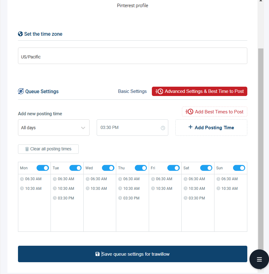Queue Posting Times for Pinterest