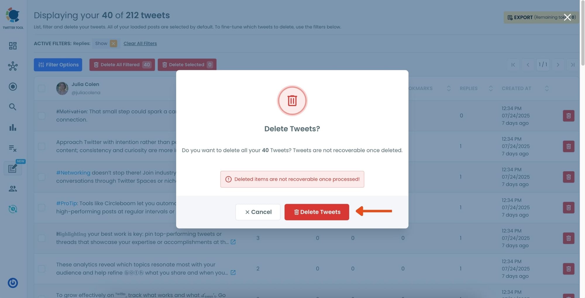 Delete Tweets