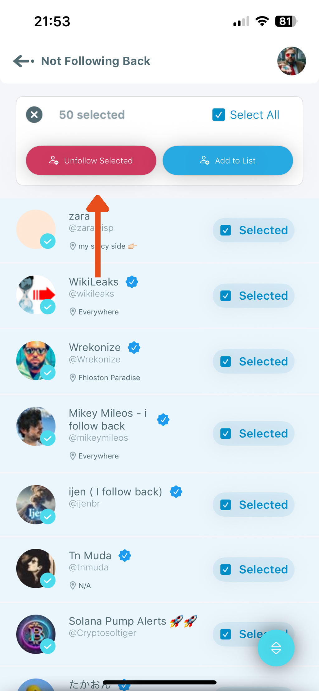 Tap “Unfollow”