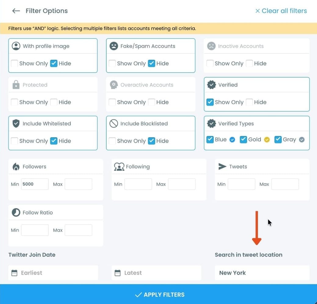 Filter Options