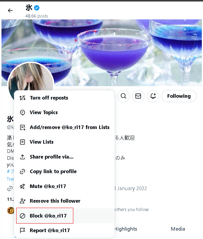 Block @username.