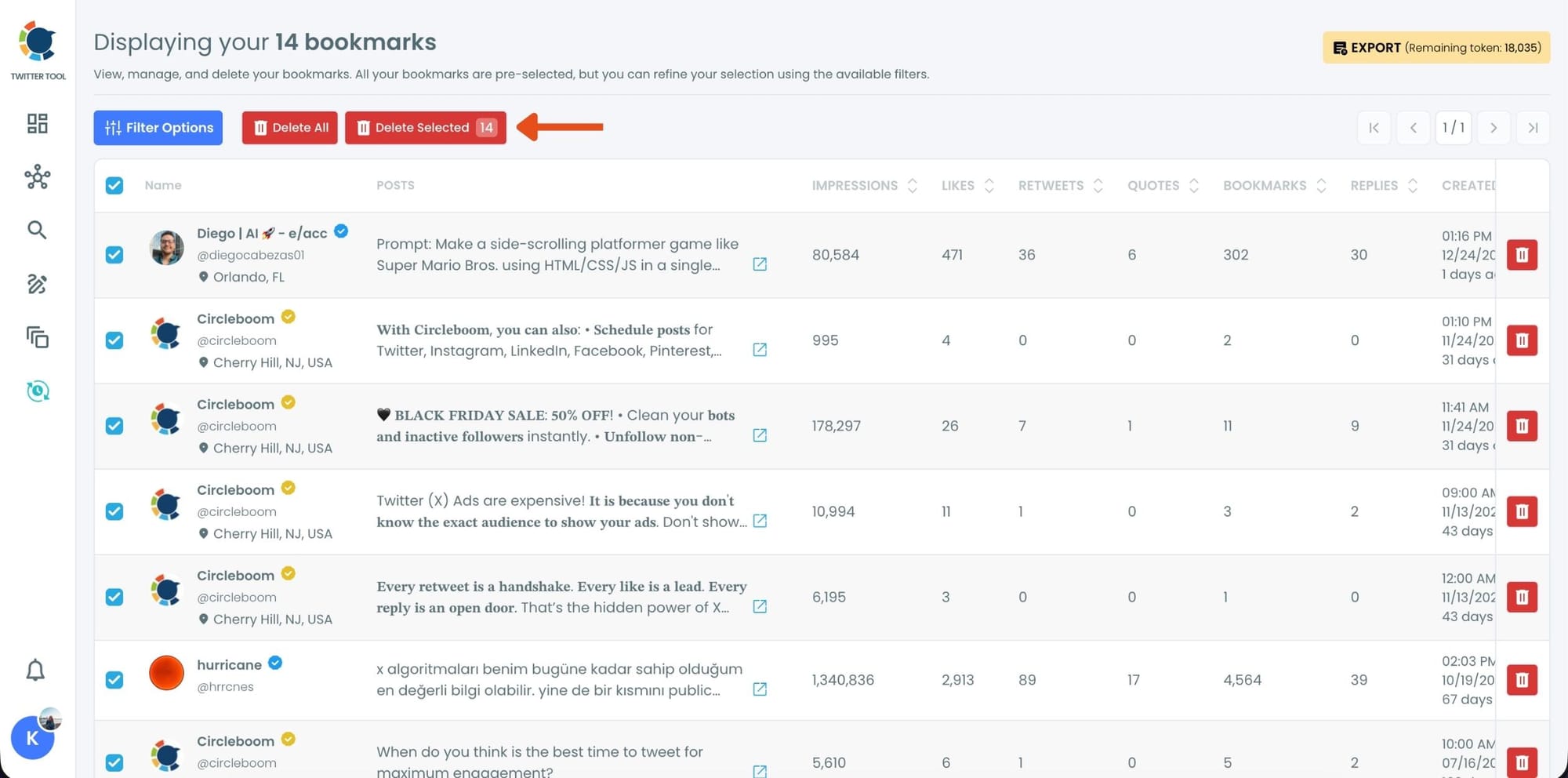 Delete Selected Bookmarks